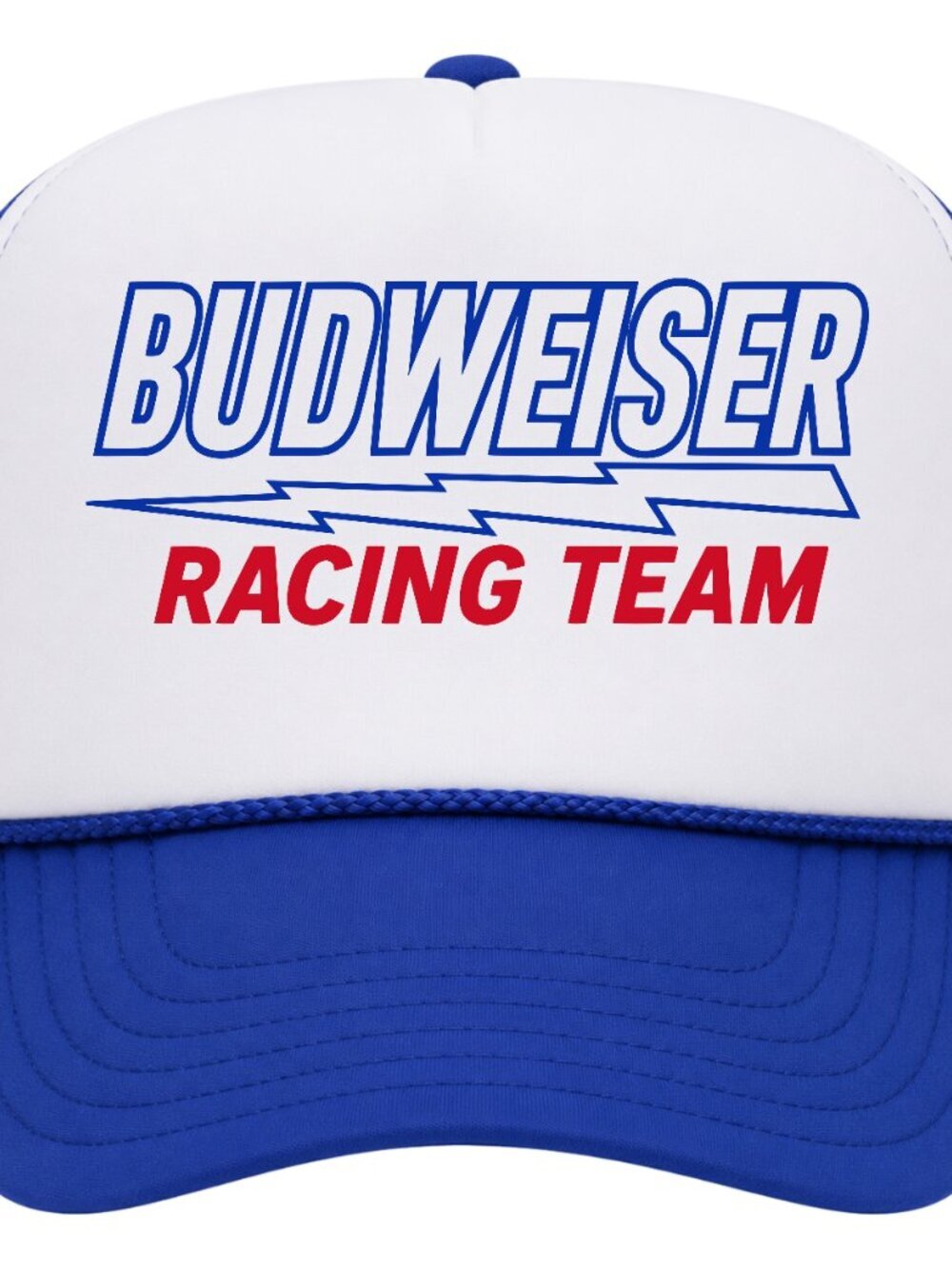 Budweiser Racing Team Foam Trucker Hat Blue Snapback Retro USA 1980s
